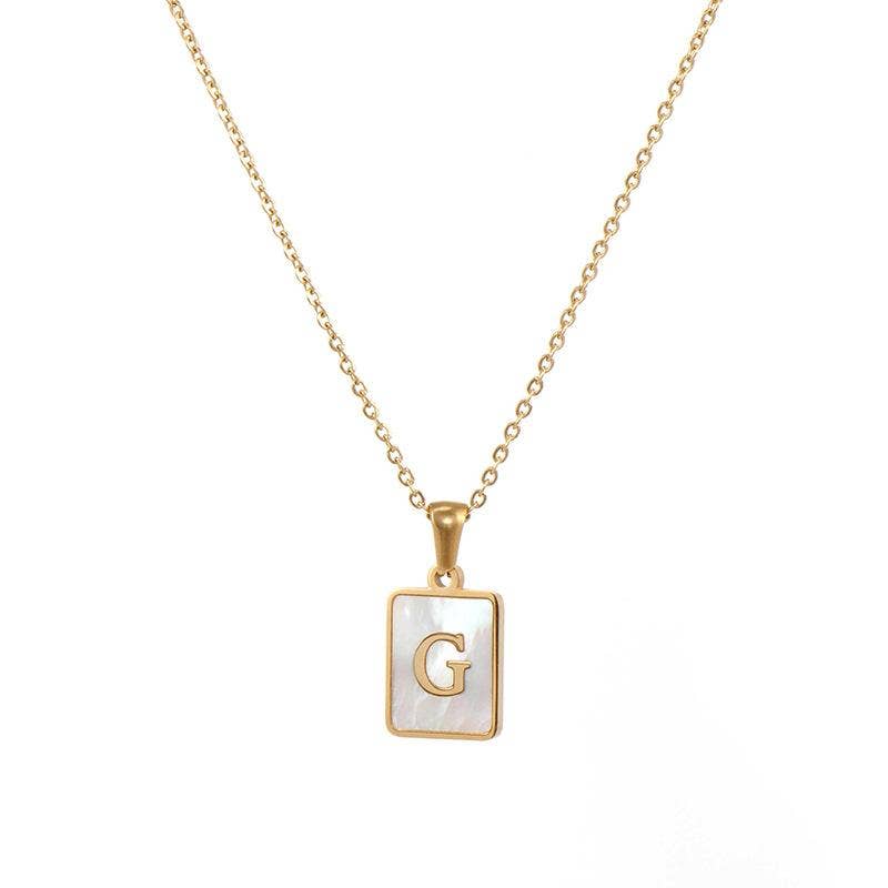 Square Initial 18K Gold-plated Stainless Steel Necklace -FGS: V
