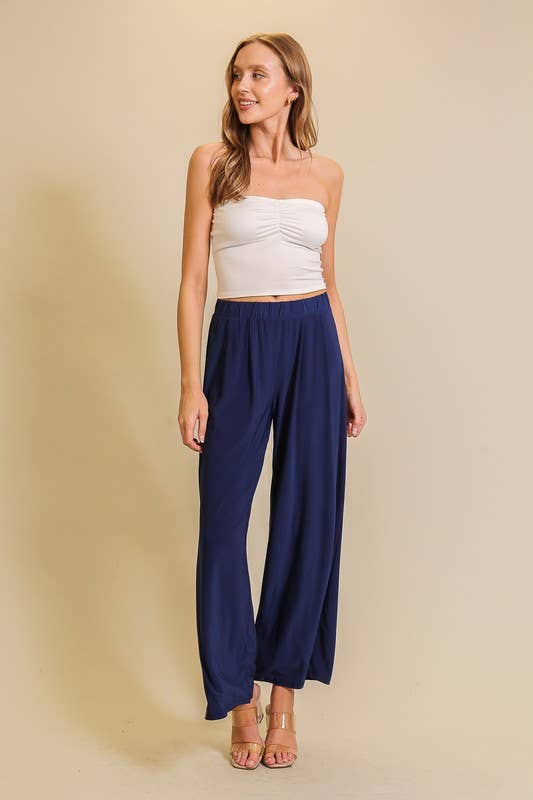 Elastic High Waisted ITY Knit Wide Leg Pants : Fuchsia / XL