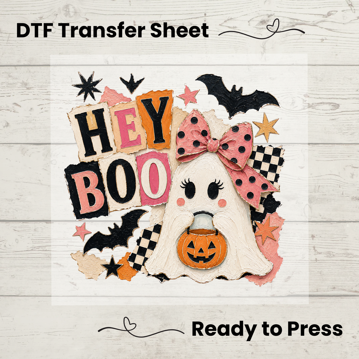 Hey Boo Coquette Ghost DTF Transfer: 10"