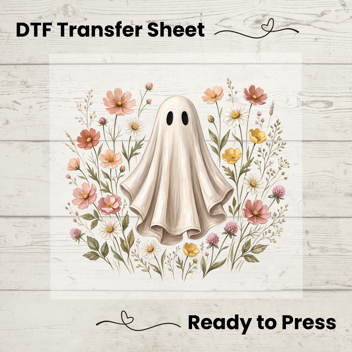 Boho Floral Ghost Halloween DTF Transfer: 10"