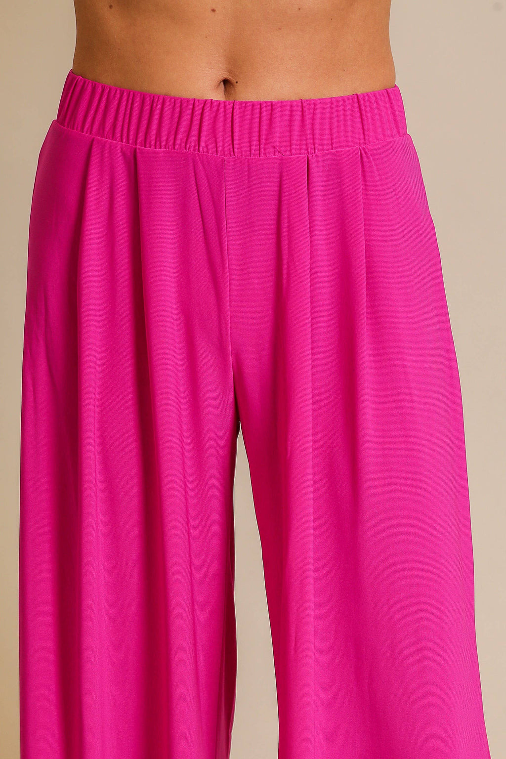 Elastic High Waisted ITY Knit Wide Leg Pants : Black / XL