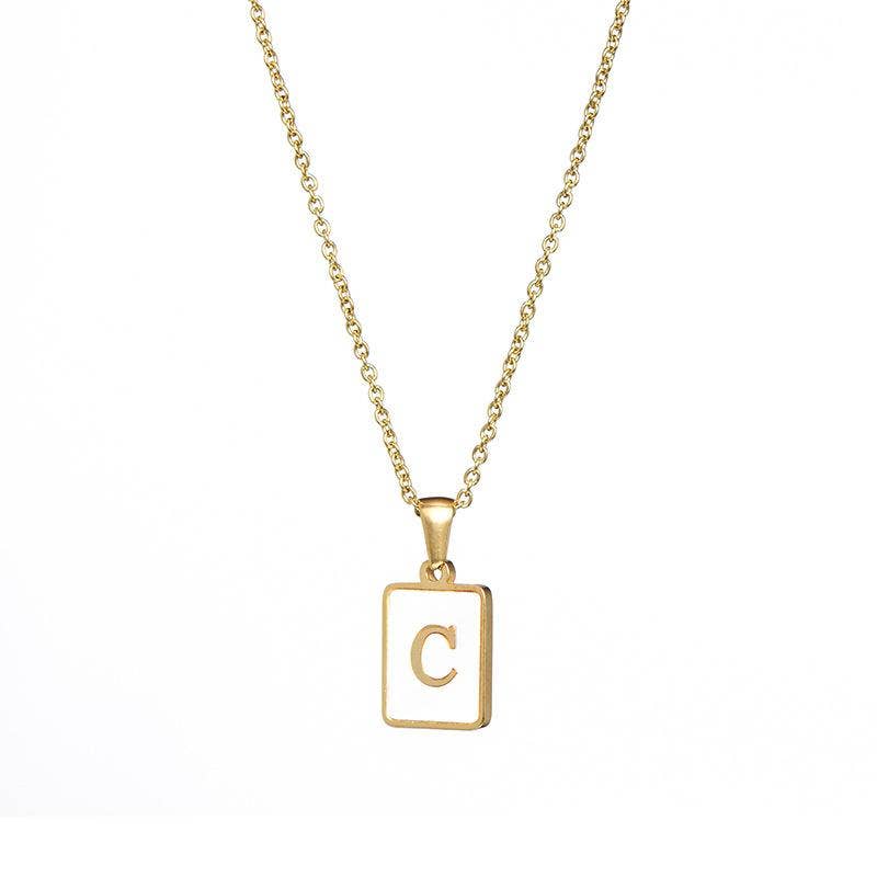 Square Initial 18K Gold-plated Stainless Steel Necklace -FGS: G