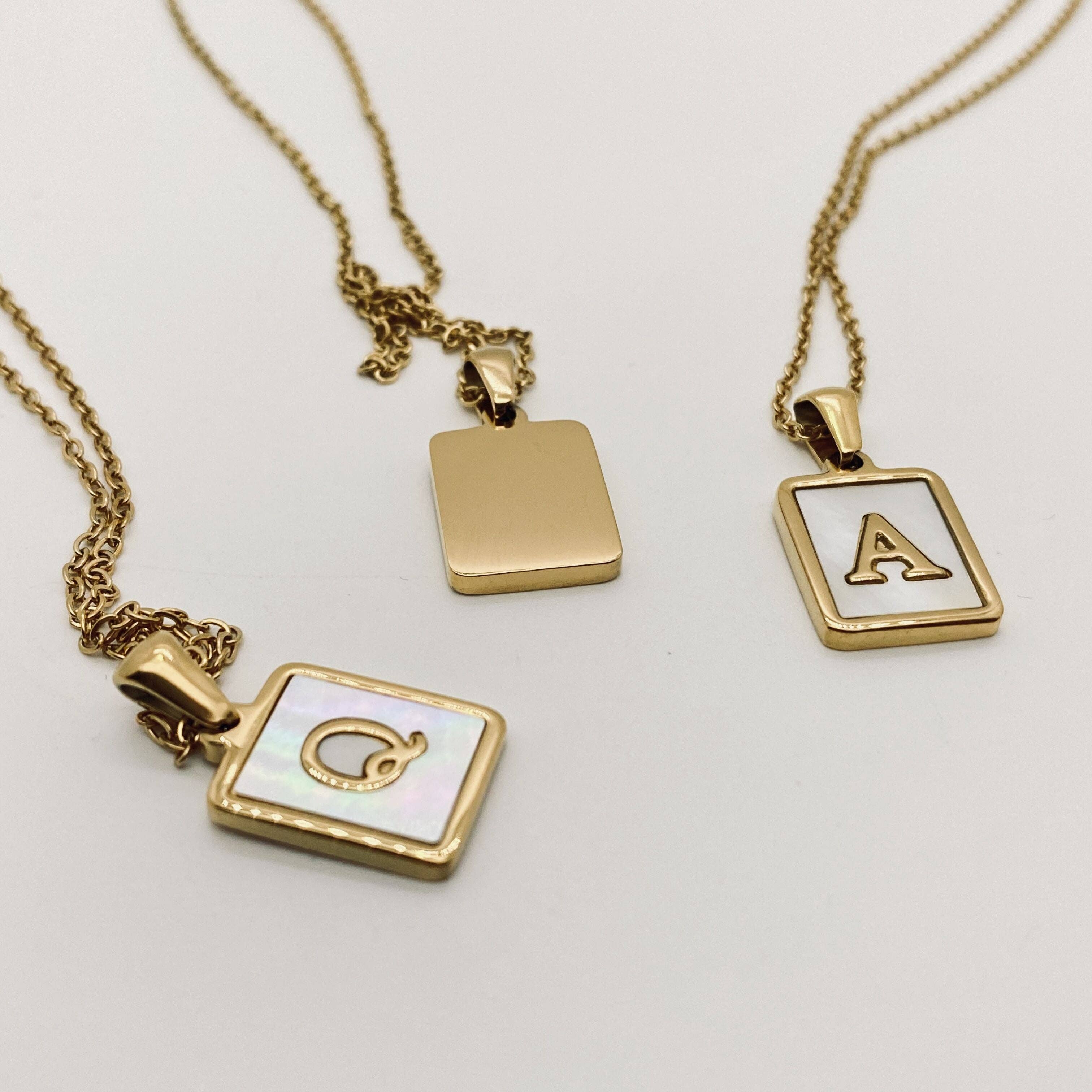Square Initial 18K Gold-plated Stainless Steel Necklace -FGS: U