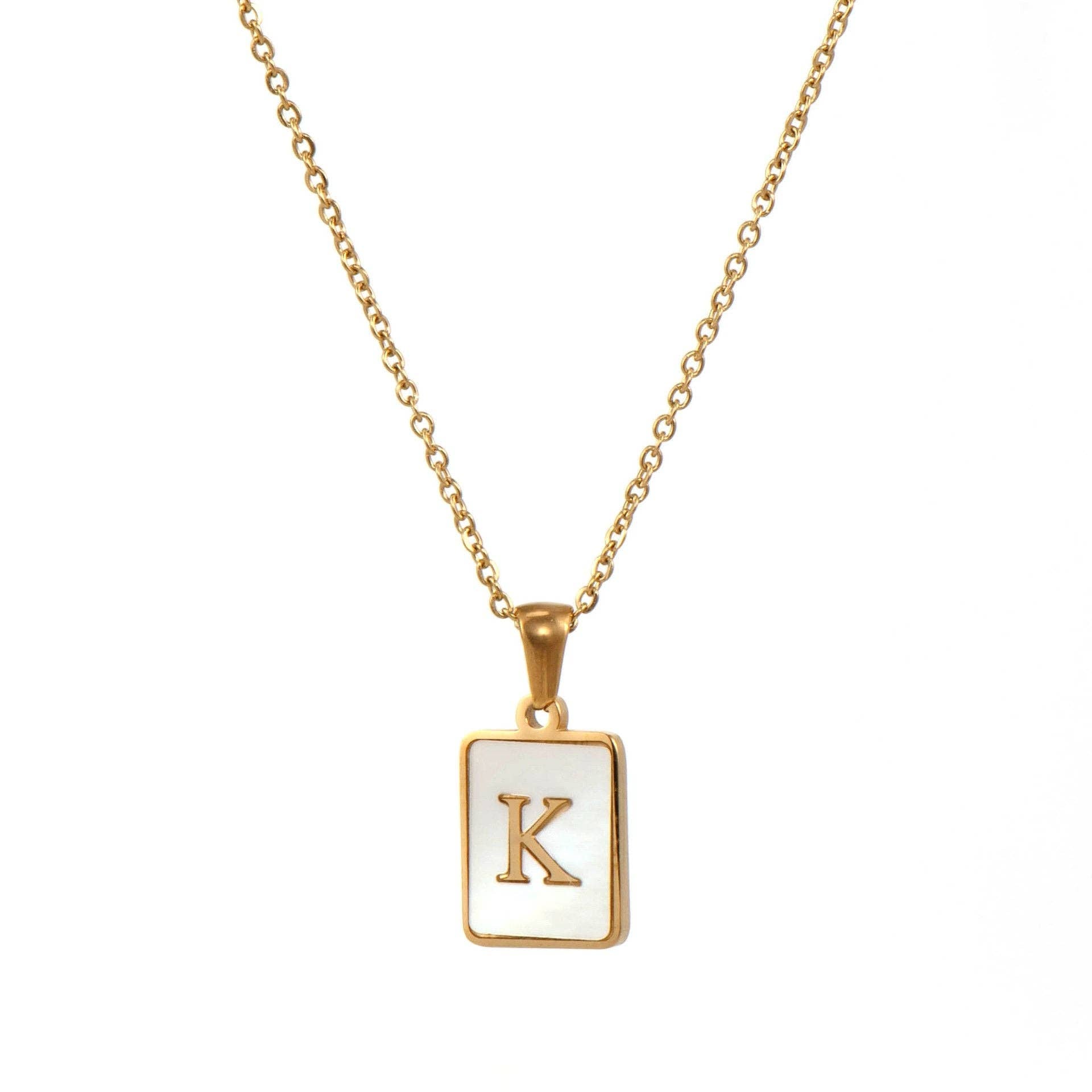 Square Initial 18K Gold-plated Stainless Steel Necklace -FGS: K