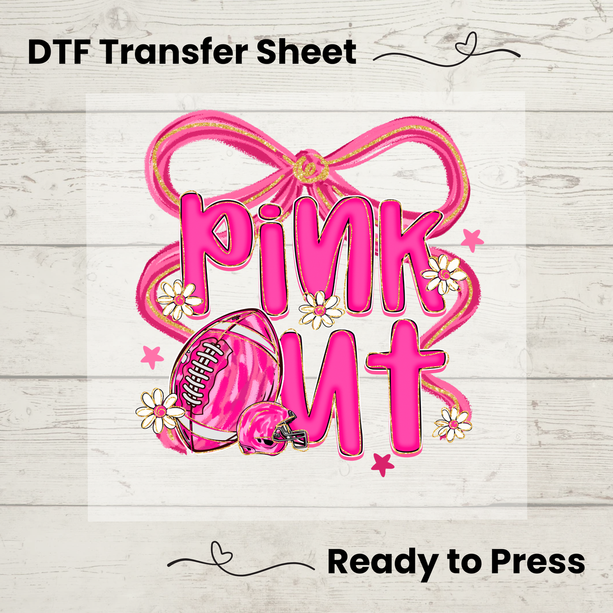 Pink Out Football Breast Cancer DTF: 10"
