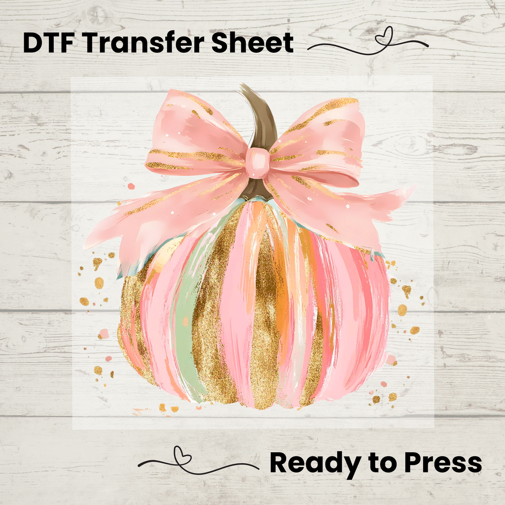 Pink Glitter Bow Pumpkin DTF Transfer: 10"
