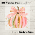Pink Glitter Bow Pumpkin DTF Transfer: 10"