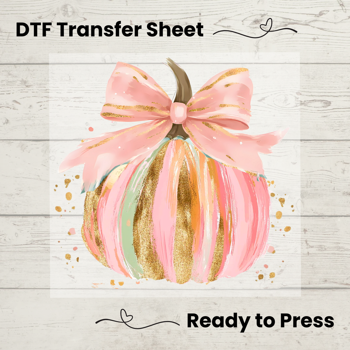Pink Glitter Bow Pumpkin DTF Transfer: 10"