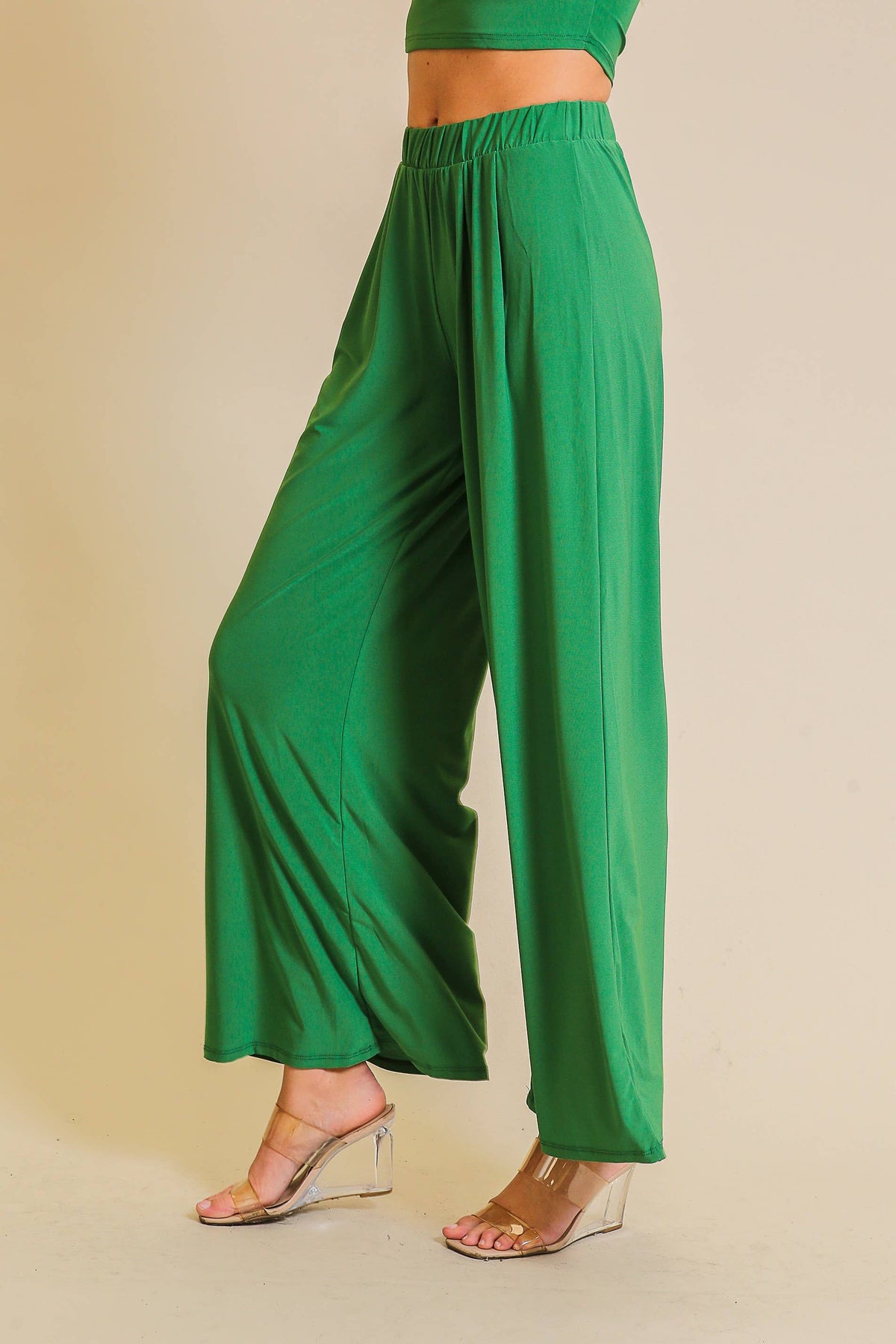 Elastic High Waisted ITY Knit Wide Leg Pants : Black / S