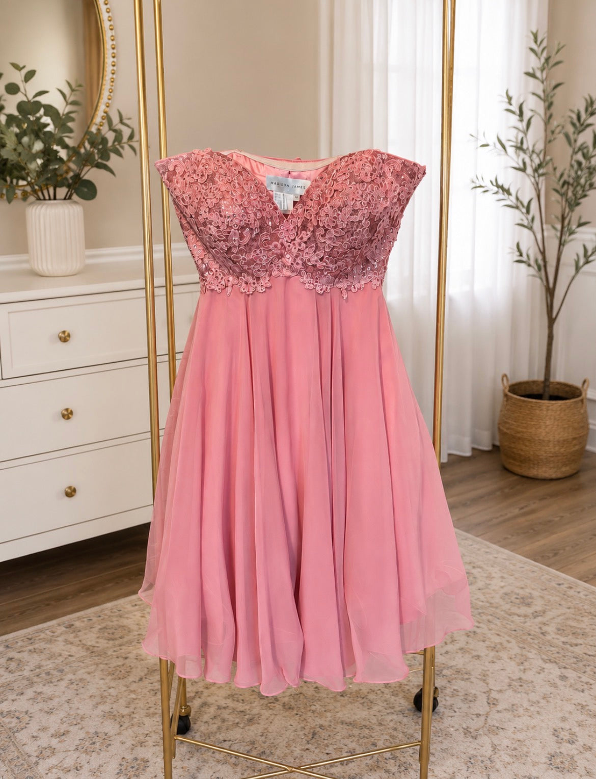 Madison James Pink Lace & Chiffon Formal Dress