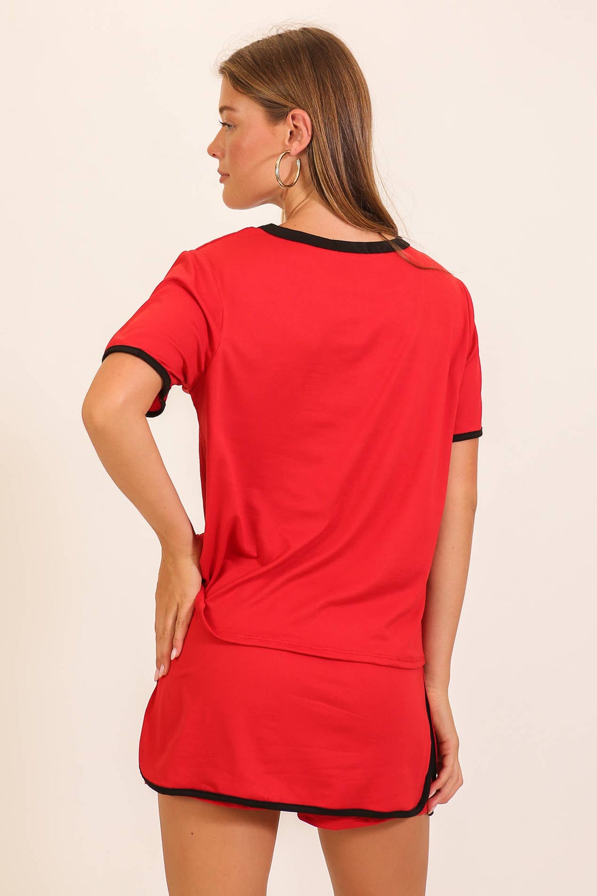 Contrast Trim Knit Game Day Skort Set: Burgundy/white / S
