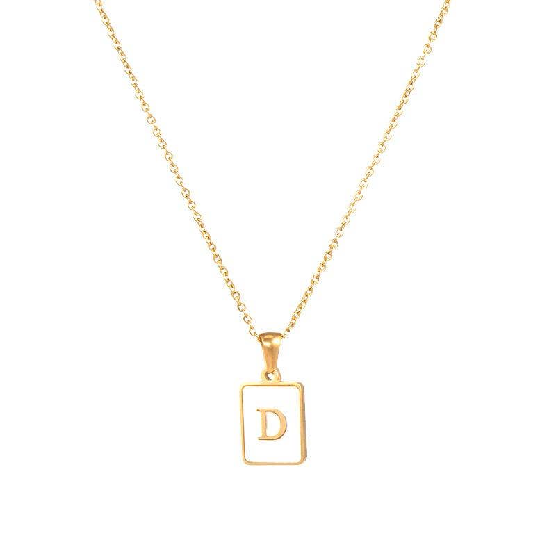 Square Initial 18K Gold-plated Stainless Steel Necklace -FGS: U