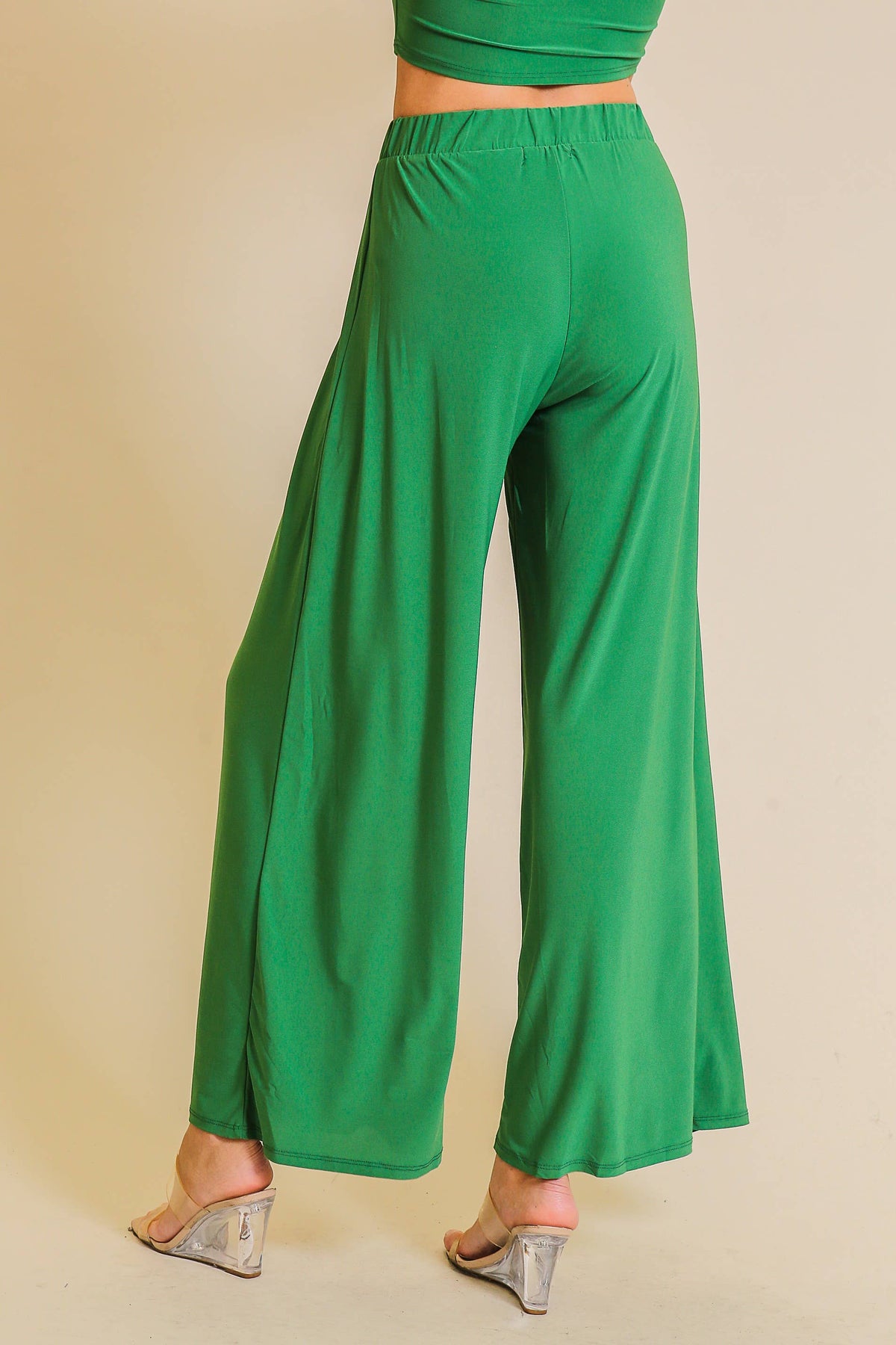 Elastic High Waisted ITY Knit Wide Leg Pants : Black / M