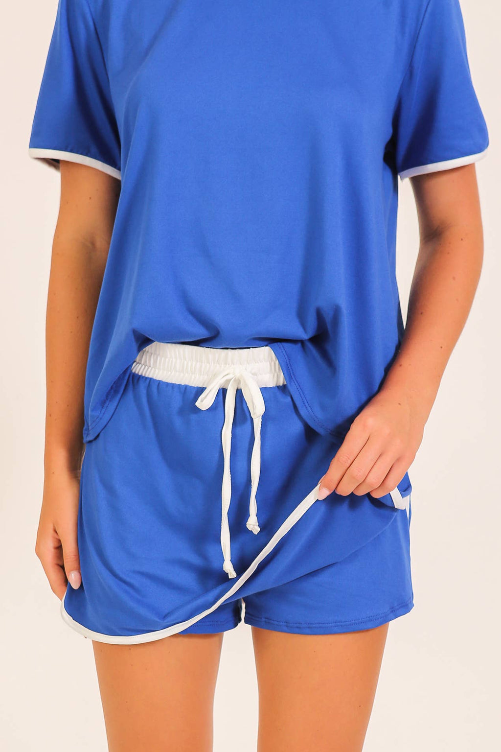 Contrast Trim Knit Game Day Skort Set: Purple/white / M