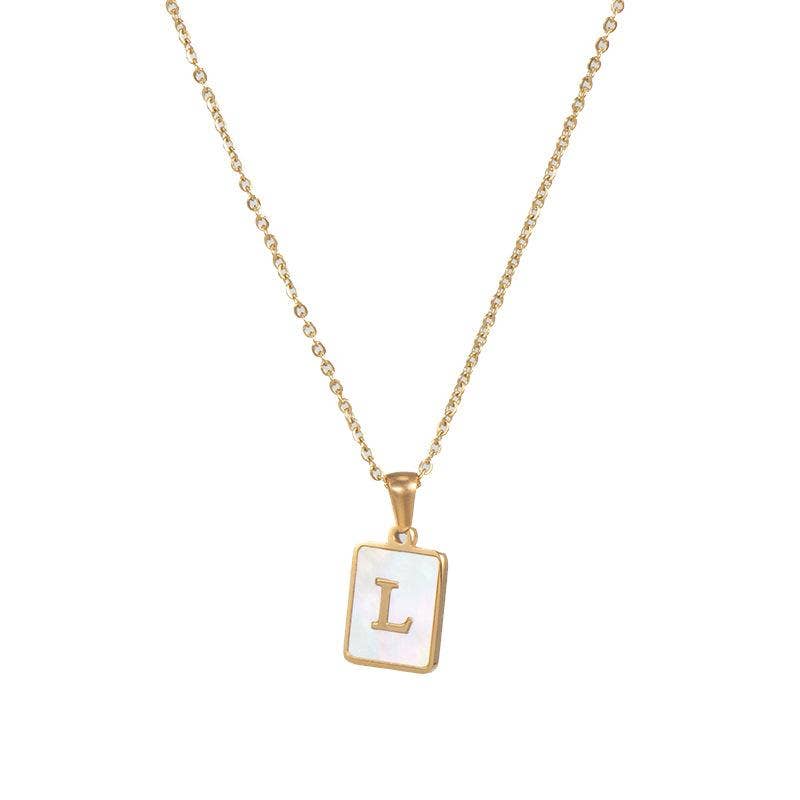 Square Initial 18K Gold-plated Stainless Steel Necklace -FGS: G
