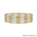 Water Resistant Set of 5 Gold and Pearl 3MM Beaded Stretch Bracelet Set