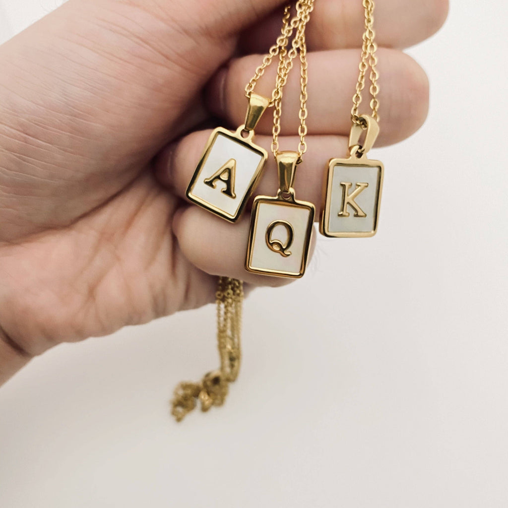 Square Initial 18K Gold-plated Stainless Steel Necklace -FGS: G