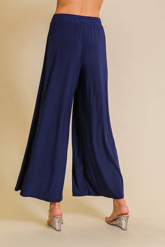 Elastic High Waisted ITY Knit Wide Leg Pants : Fuchsia / XL