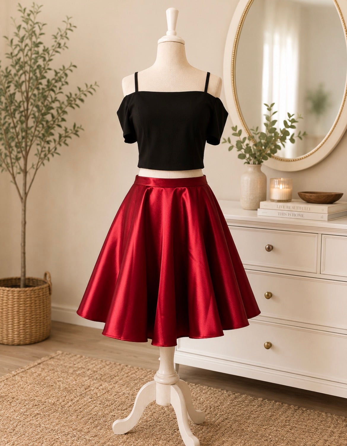 Black & Red Two-Piece Satin Party Dress