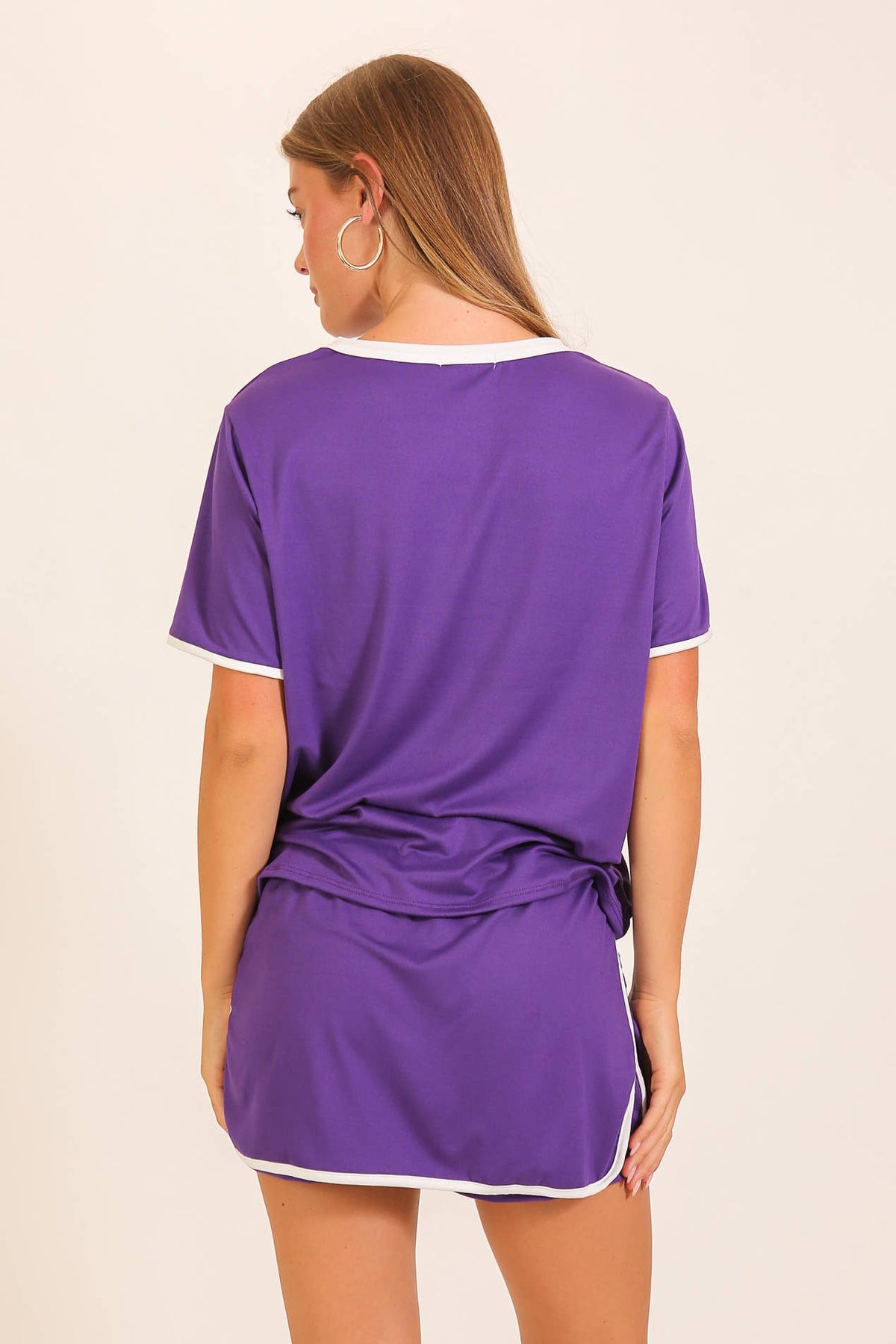 Contrast Trim Knit Game Day Skort Set: Purple/white / L