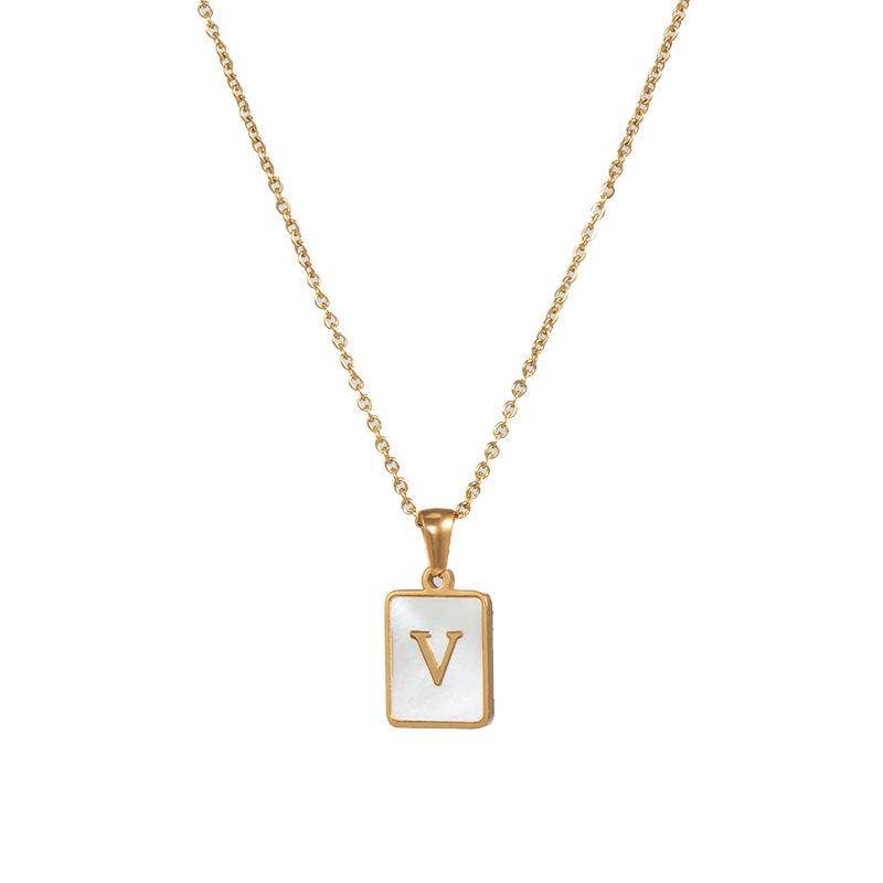 Square Initial 18K Gold-plated Stainless Steel Necklace -FGS: O