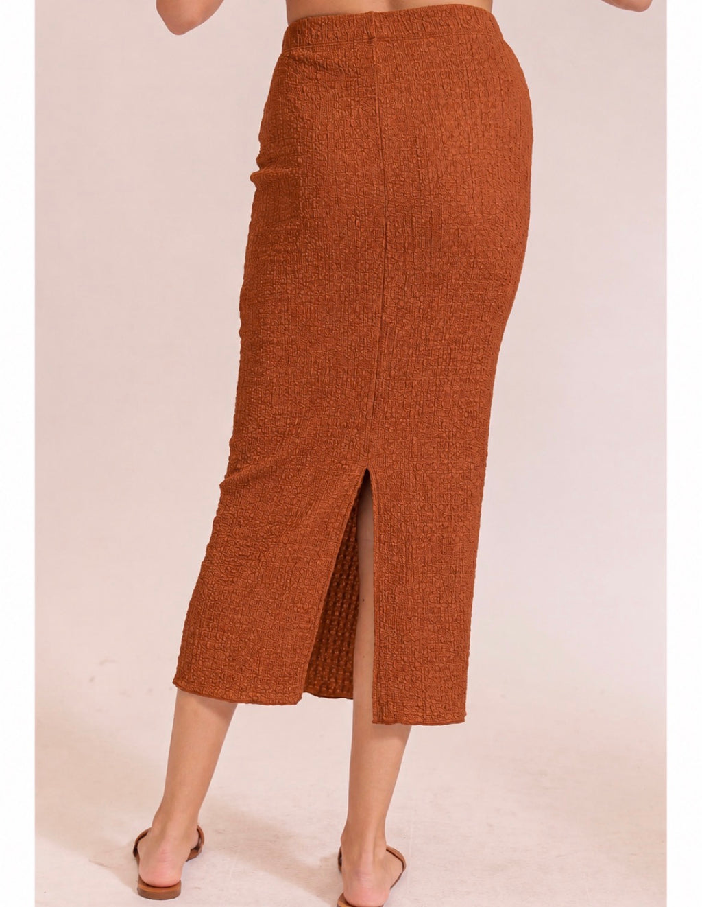 Rust Textured Midi Skirt