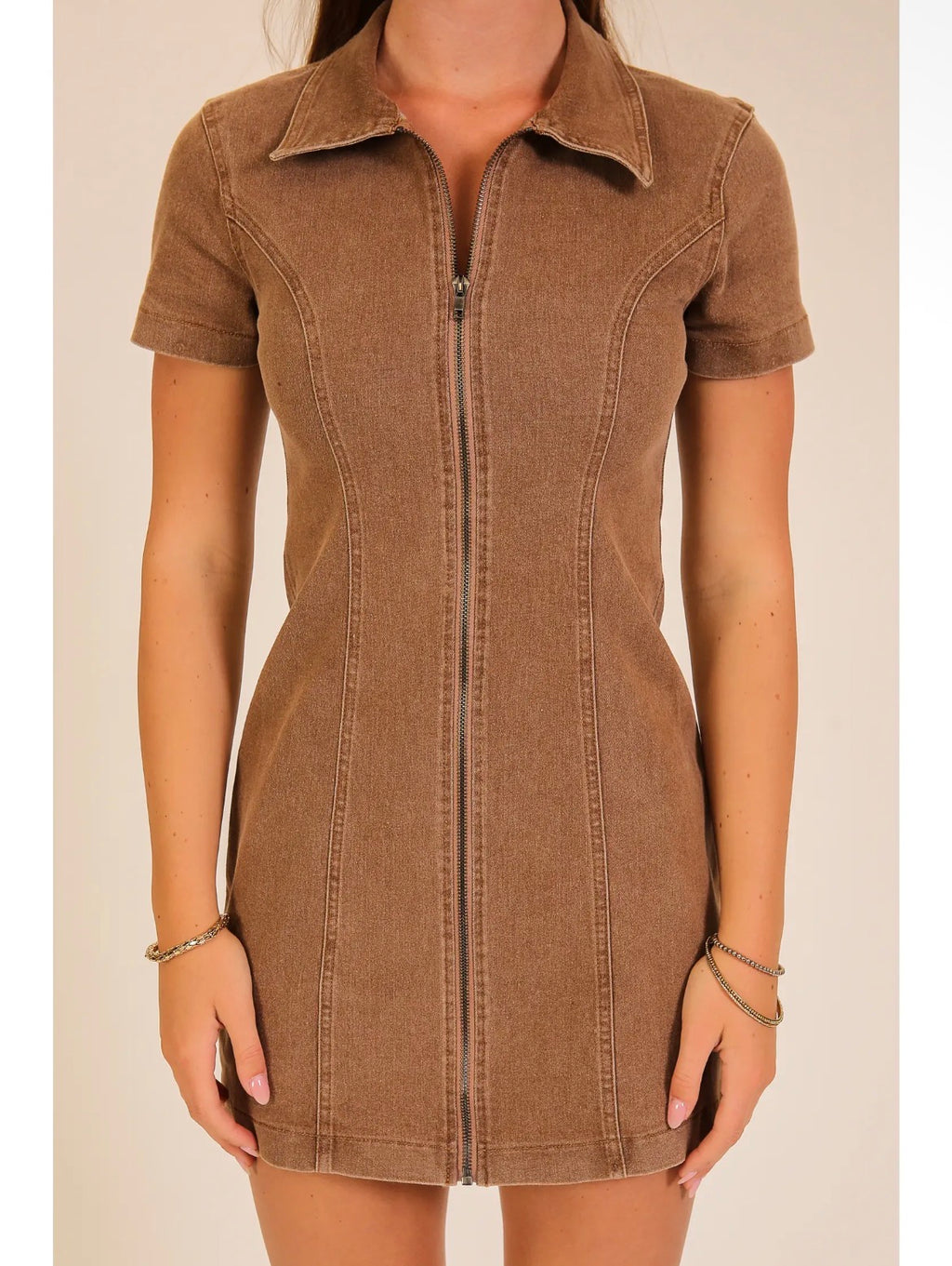 Western Zip-Up Mini Dress