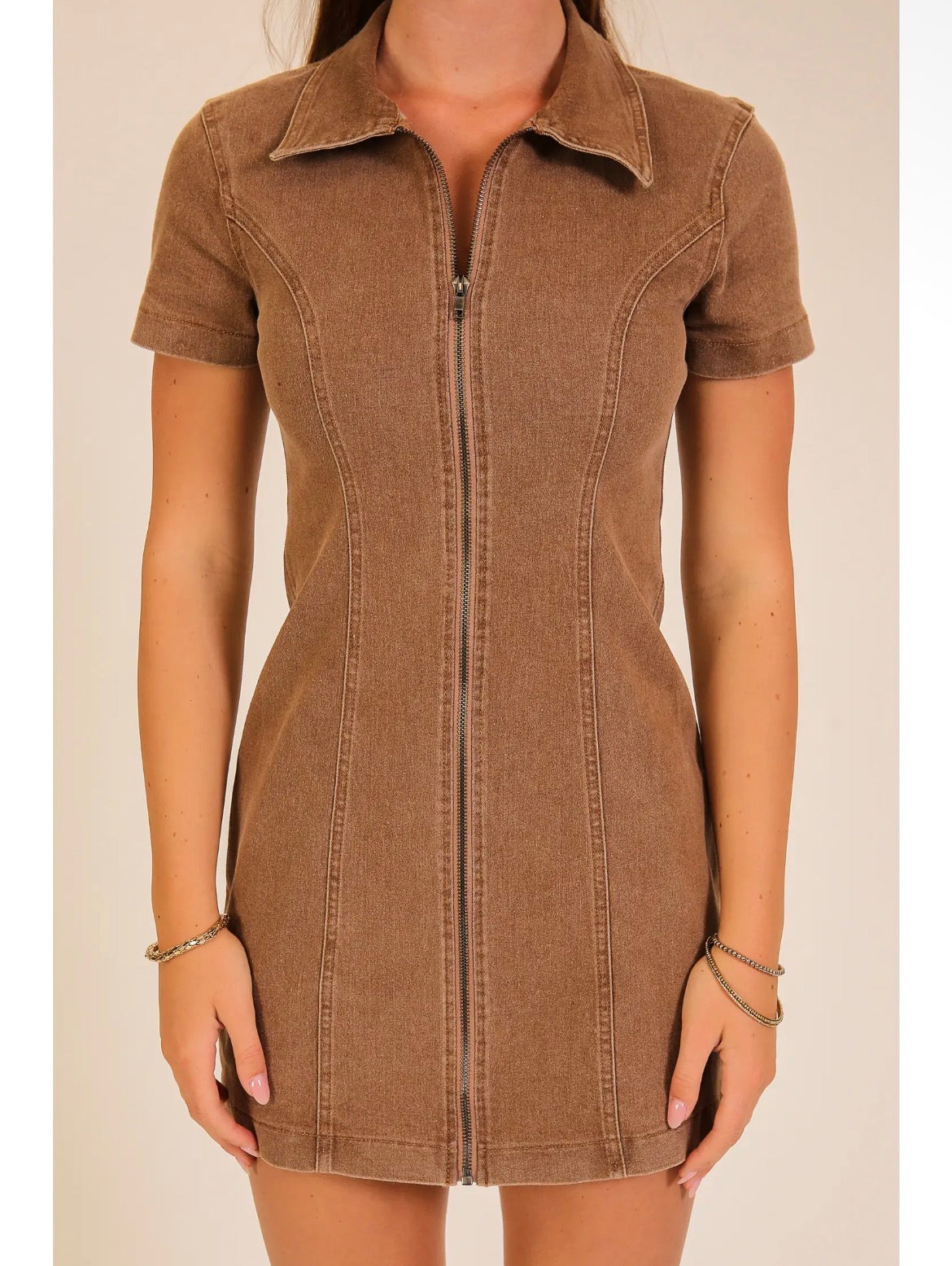 Western Zip-Up Mini Dress