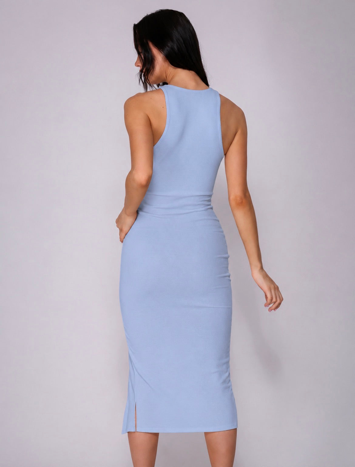 Sky Blue Ribbed Midi Dress