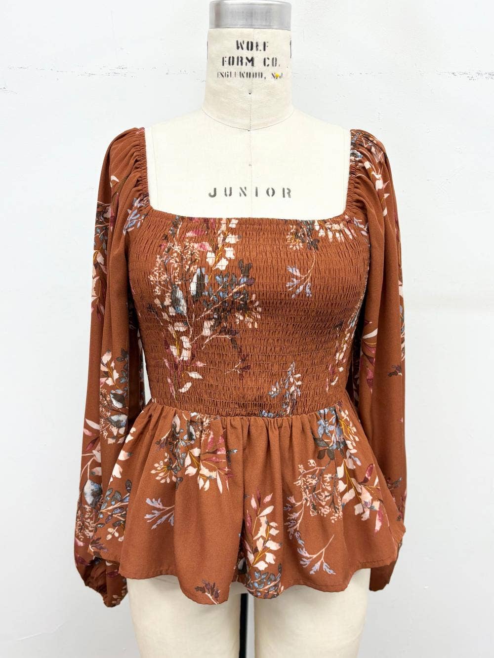 Floral Smocked Peplum Top: Cream combo / L