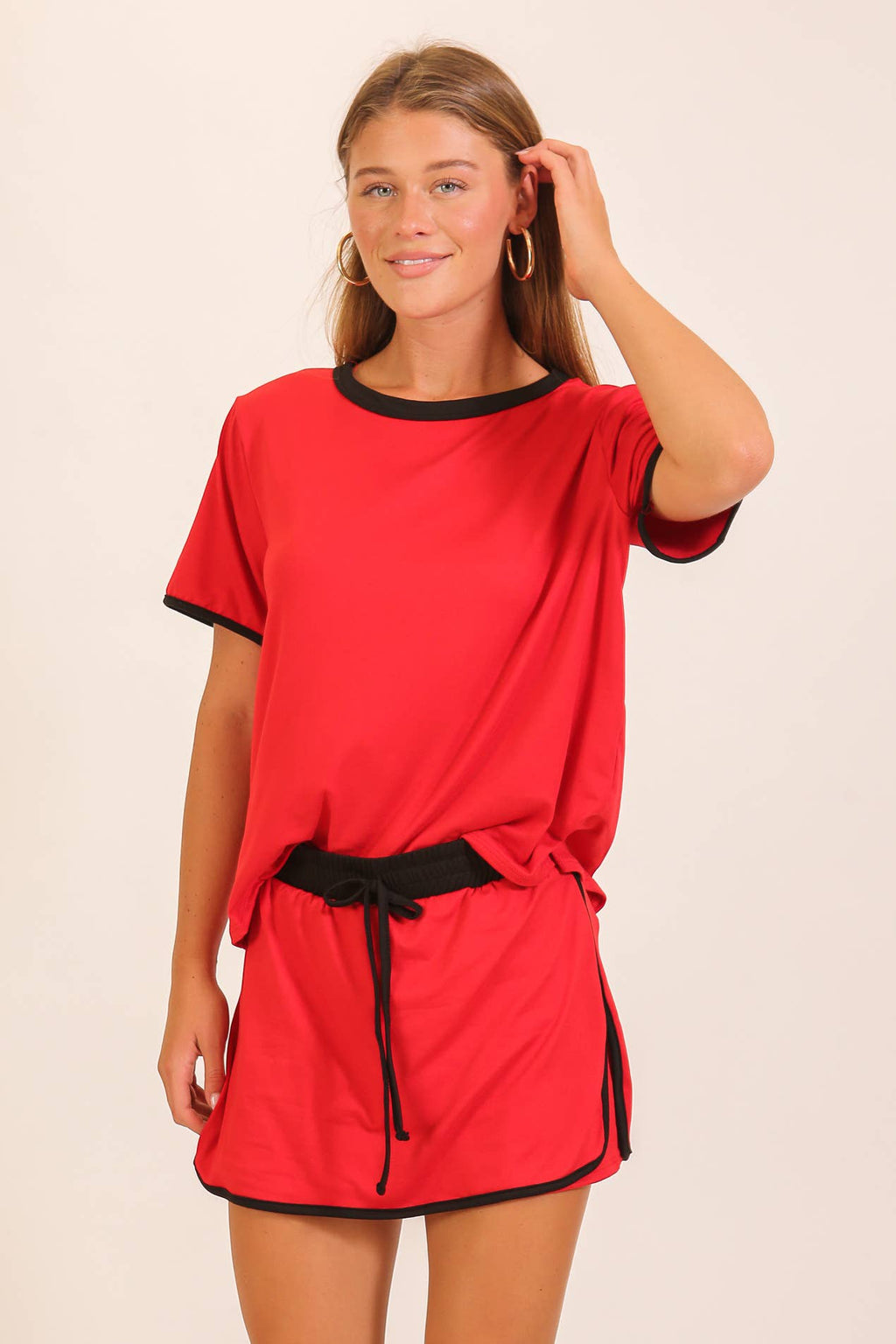 Contrast Trim Knit Game Day Skort Set: Burgundy/white / M