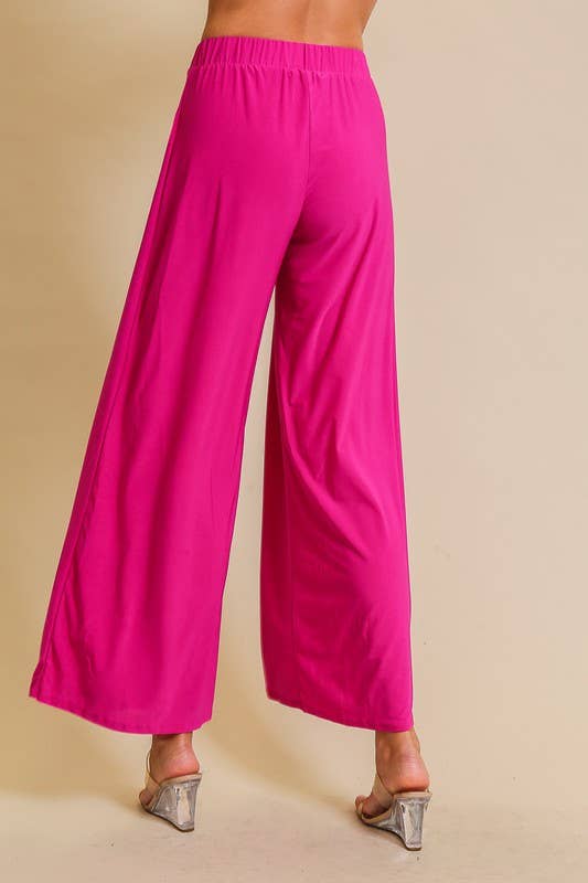 Elastic High Waisted ITY Knit Wide Leg Pants : Black / S