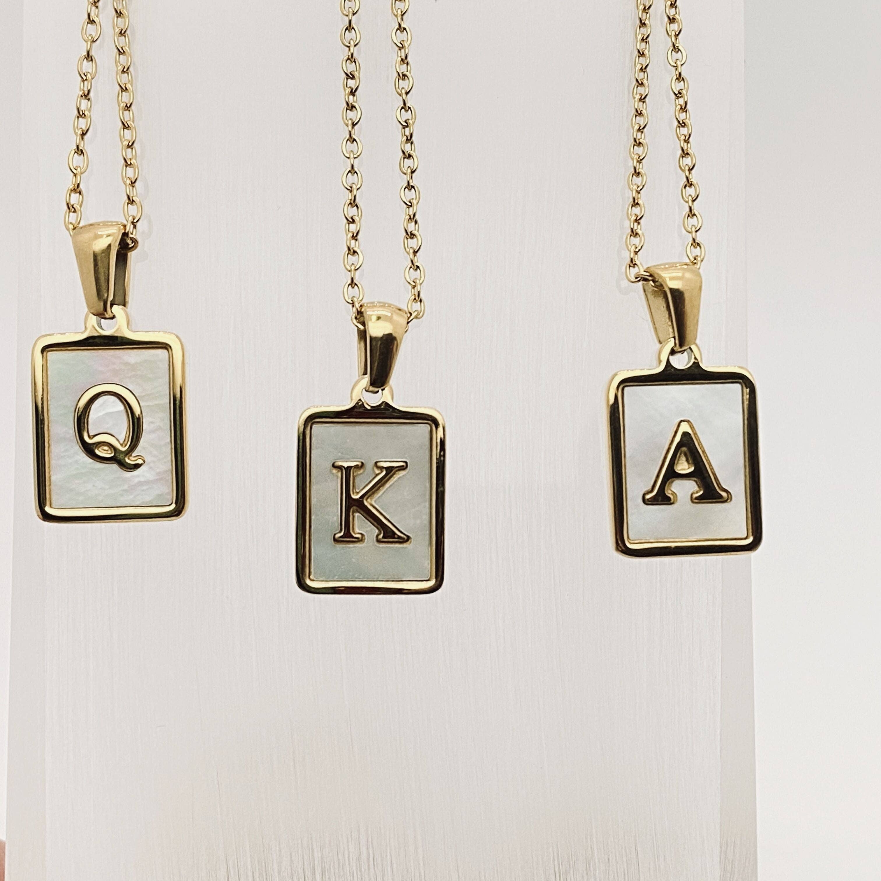 Square Initial 18K Gold-plated Stainless Steel Necklace -FGS: D