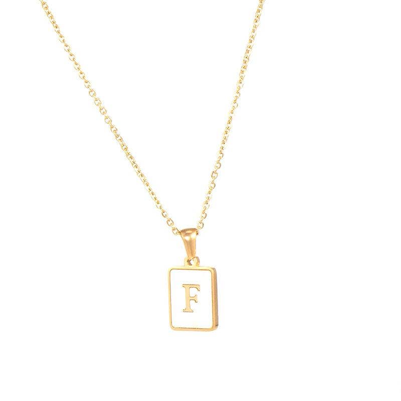 Square Initial 18K Gold-plated Stainless Steel Necklace -FGS: O