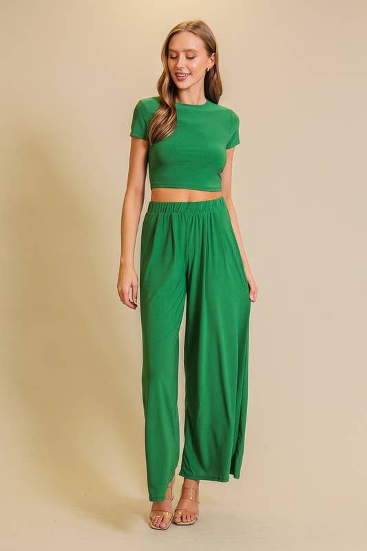 Elastic High Waisted ITY Knit Wide Leg Pants : Fuchsia / S