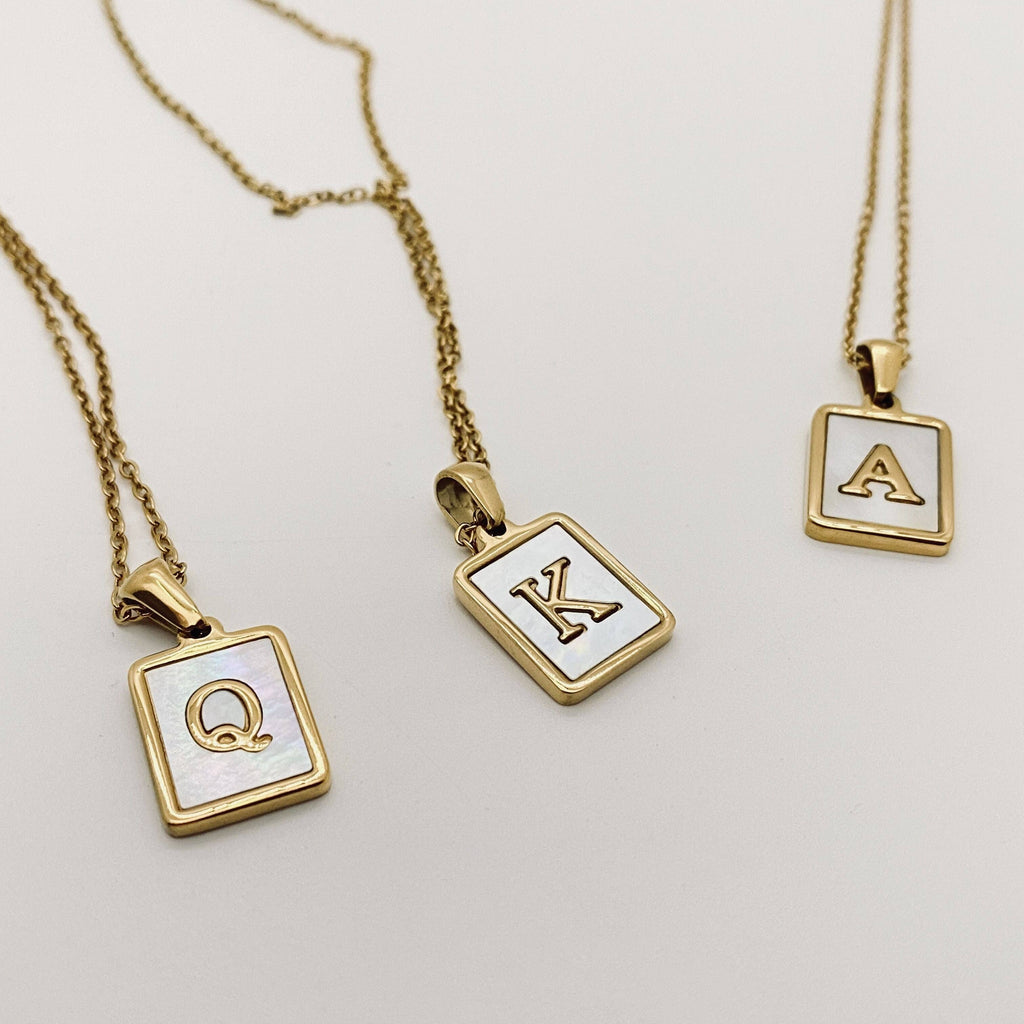 Square Initial 18K Gold-plated Stainless Steel Necklace -FGS: V