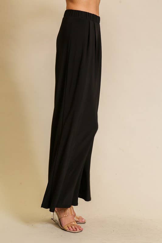 Elastic High Waisted ITY Knit Wide Leg Pants : Black / S