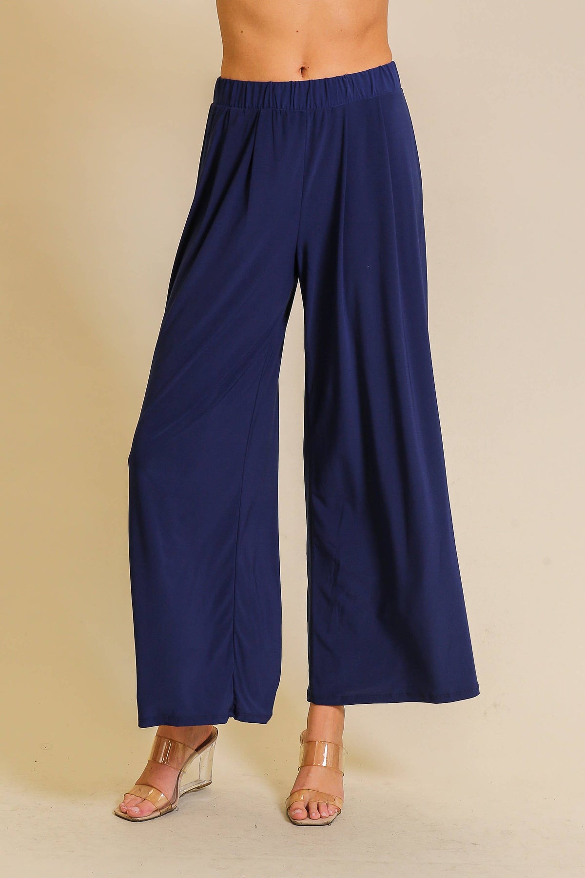 Elastic High Waisted ITY Knit Wide Leg Pants : Fuchsia / L