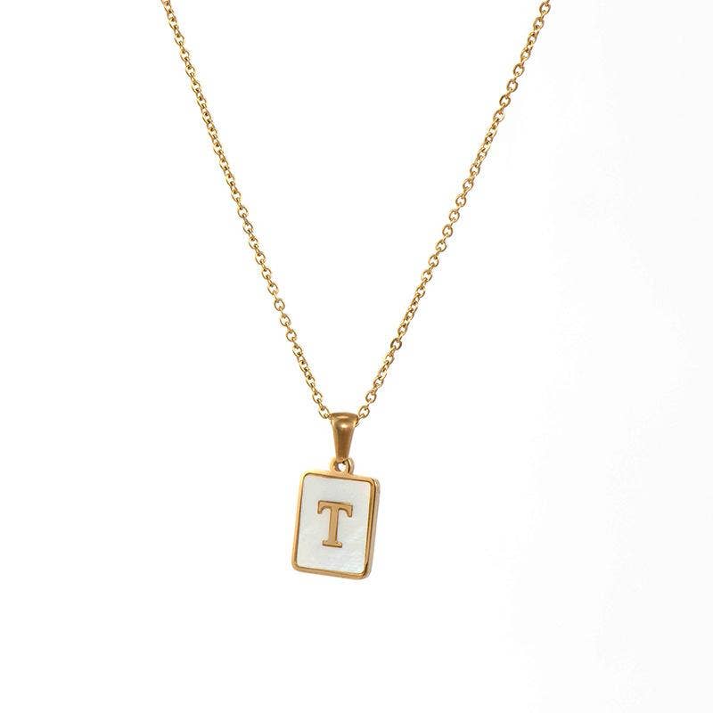 Square Initial 18K Gold-plated Stainless Steel Necklace -FGS: G