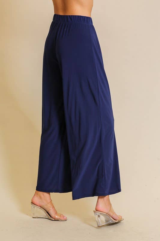 Elastic High Waisted ITY Knit Wide Leg Pants : Black / L