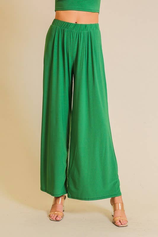 Elastic High Waisted ITY Knit Wide Leg Pants : Fuchsia / M