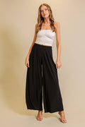 Elastic High Waisted ITY Knit Wide Leg Pants : Black / L