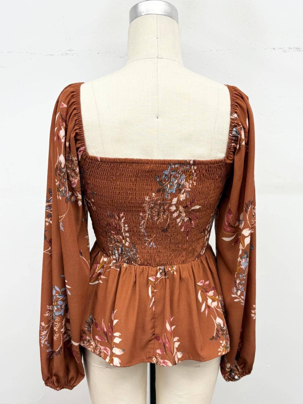 Floral Smocked Peplum Top: Cream combo / S