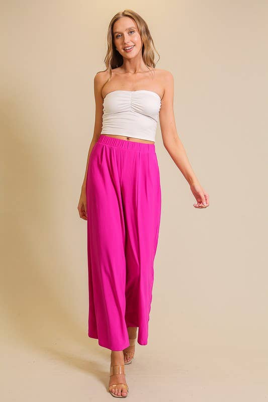 Elastic High Waisted ITY Knit Wide Leg Pants : Black / M