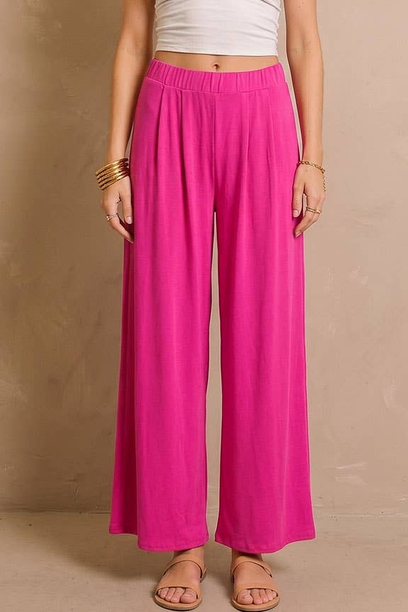 Elastic High Waisted ITY Knit Wide Leg Pants : Black / XL