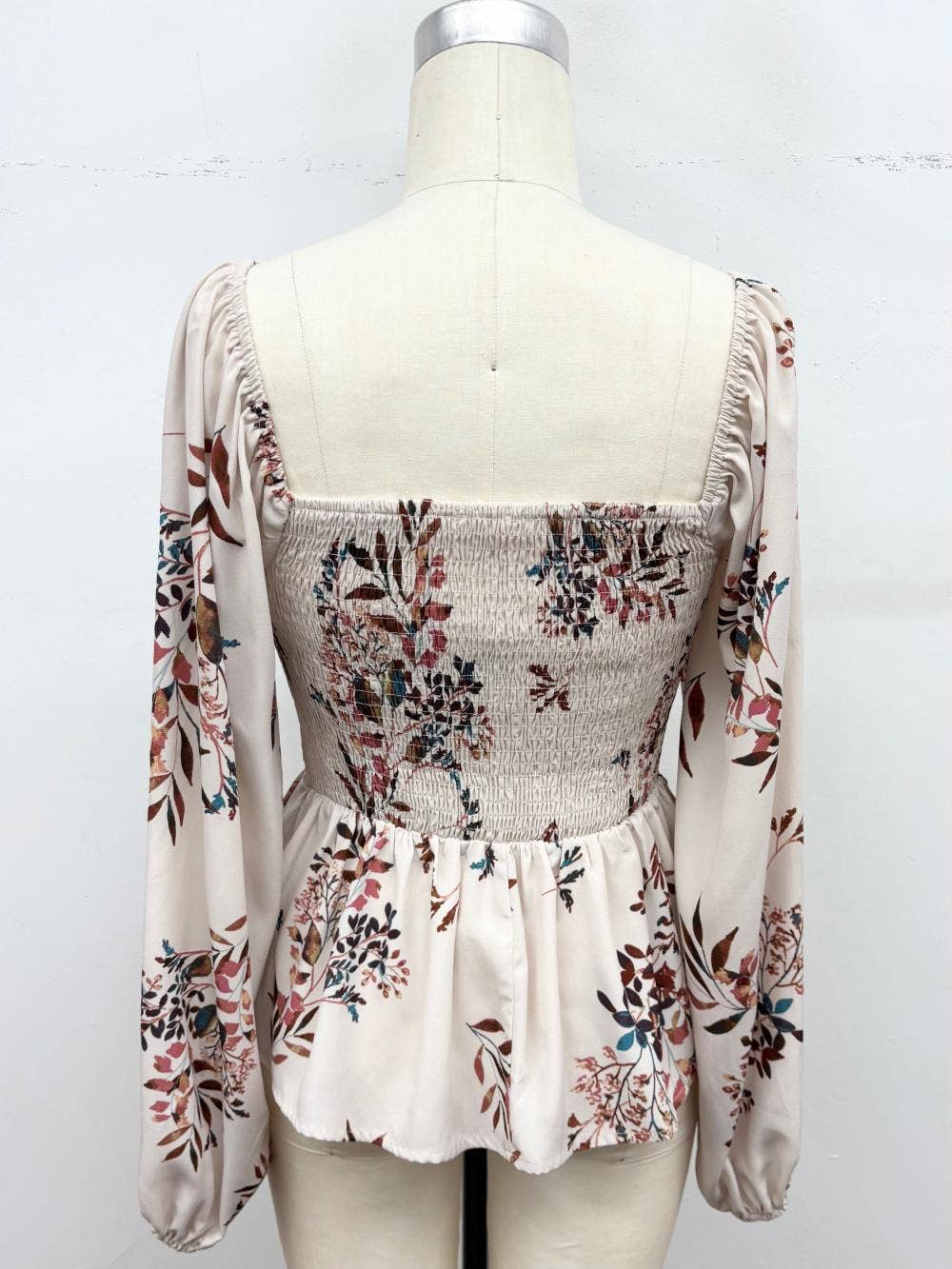 Floral Smocked Peplum Top: Cream combo / XL