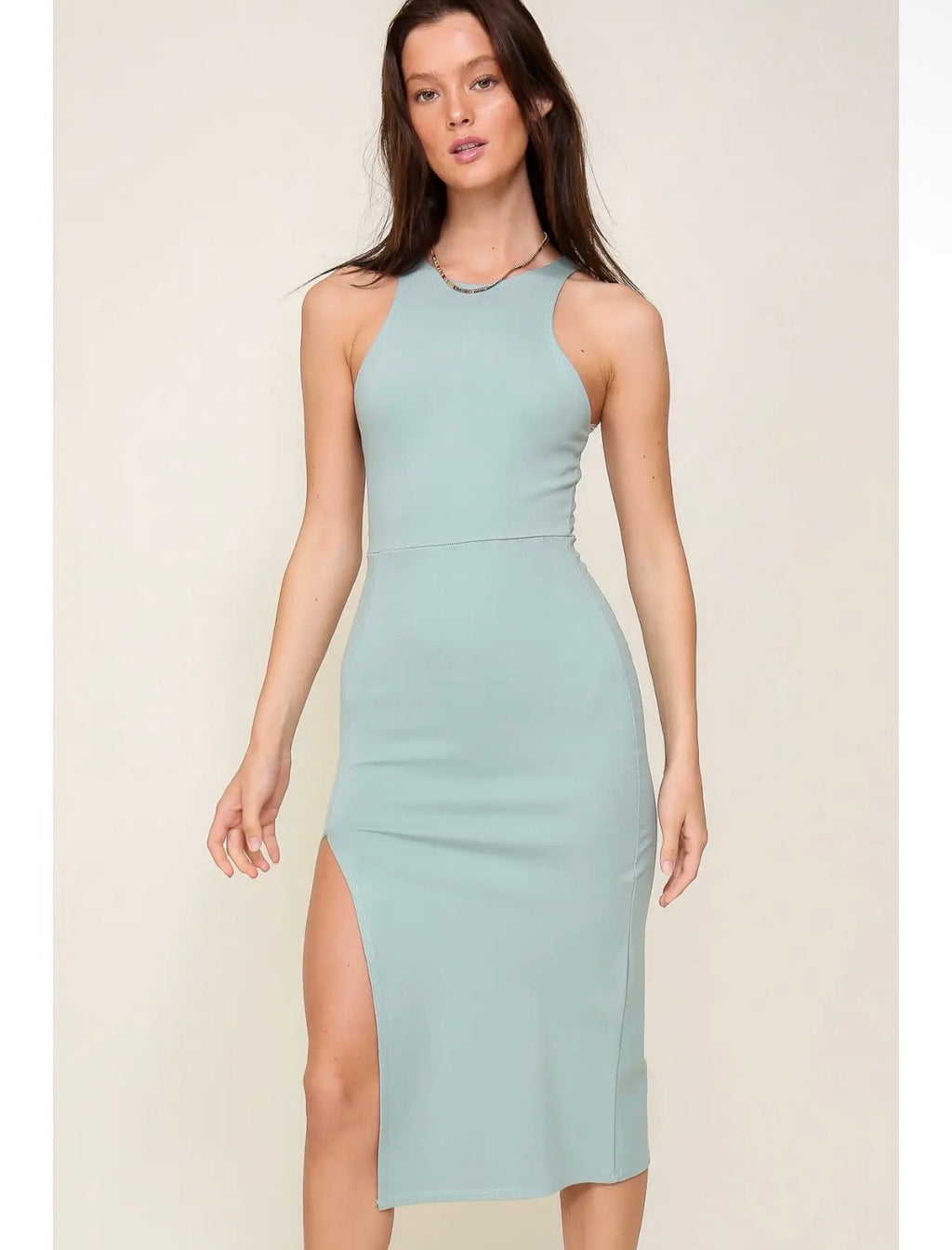 Sage Side Slit Midi Dress