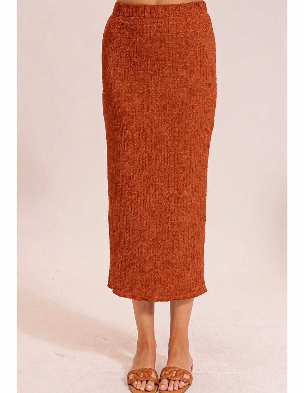 Rust Textured Midi Skirt