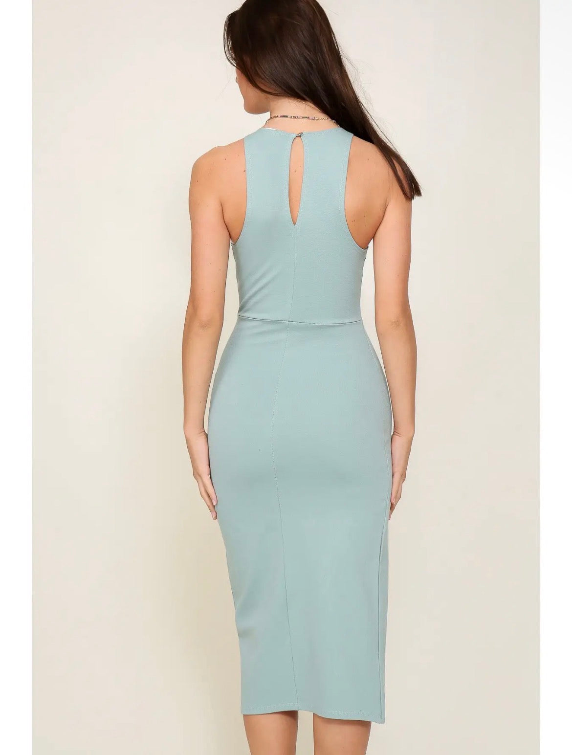 Sage Side Slit Midi Dress