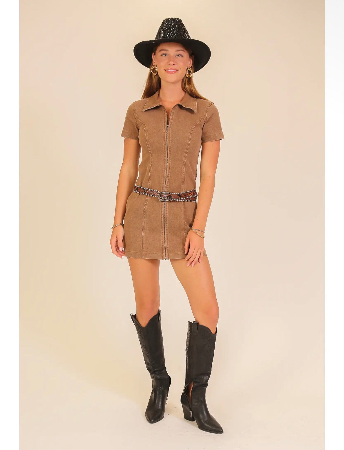 Western Zip-Up Mini Dress